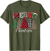 Merry Christmas Leopard Buffalo Red Plaid for Men Women T-Shirt - Olive Green