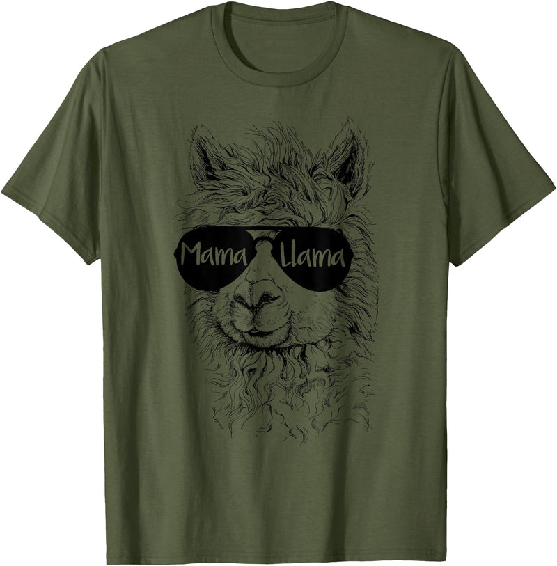 Mama Llama Funny Animal Apparel Llama Lover Mama Llama T-Shirt - Olive Green