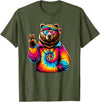 Grizzly Bear Hippie Costumes Peace Sign Tie Dye Grizzly Bear T-Shirt - Olive Green