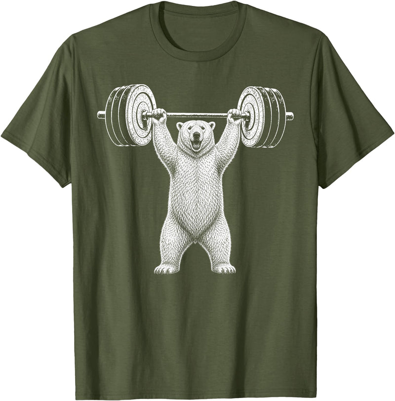 Funny Polar Bear Fitness Meme Polar Bear Gym Deadlift Workout Weightlifting T-Shirt - Olive Green