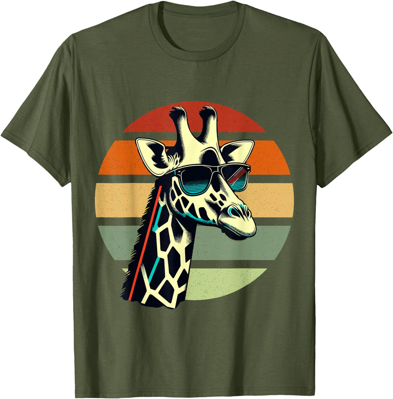 Humorous Gifts for Giraffe lover Giraffe Vintage Sunglasses T-Shirt - Olive Green