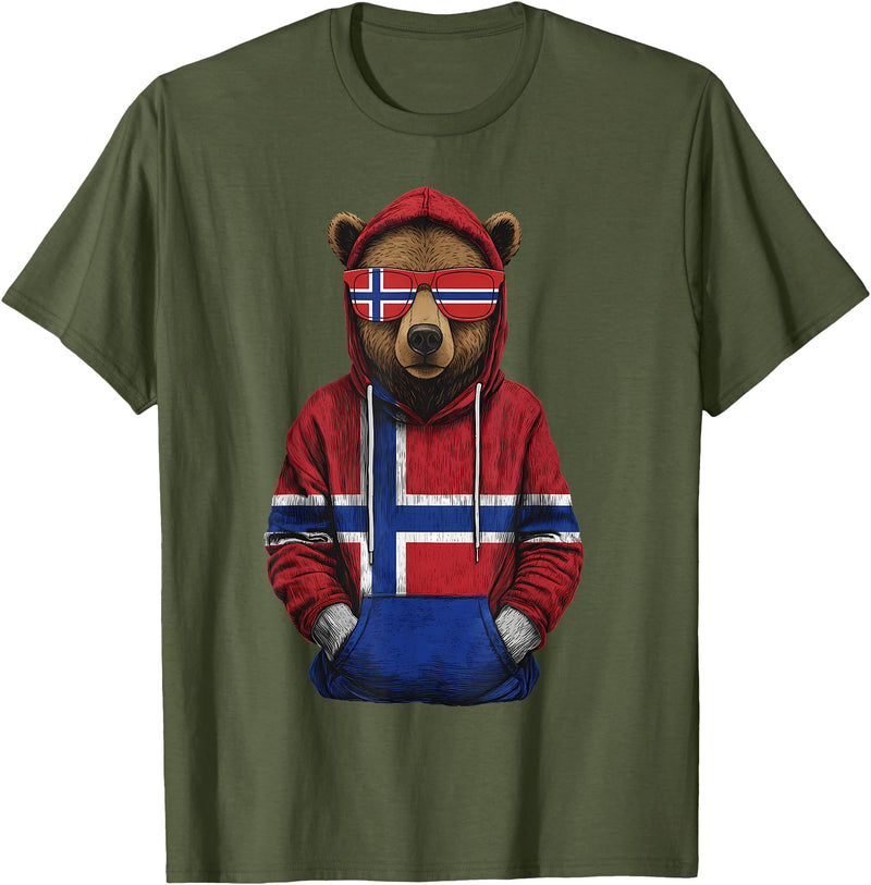 Cool Norwegian Roots Norway Norway Roots Bear Norge Norwegian Flag T-Shirt - Olive Green