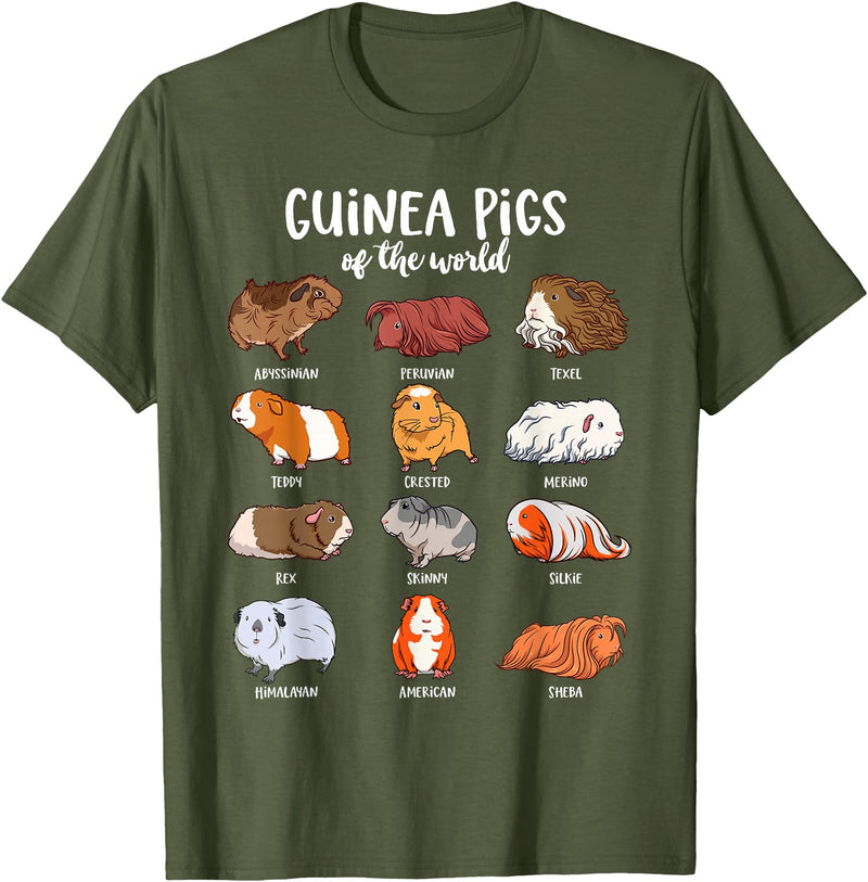 Guinea pig designs Various Guinea Pig Breeds - Guinea Pig T-Shirt - Olive Green