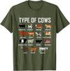COW Designs By ShirtZilla Types of Cows Shirt Farmer Tee Shirt Costume Cow T-Shirt - Olive Green