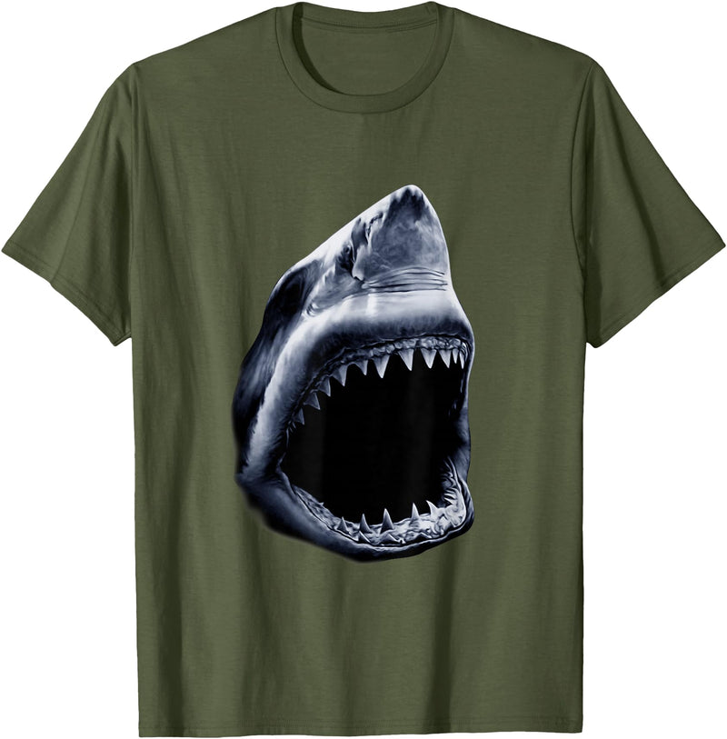 Shark Vibes Great Shark Face Graphic Ocean Bite Lovers Giant T-Shirt - Olive Green
