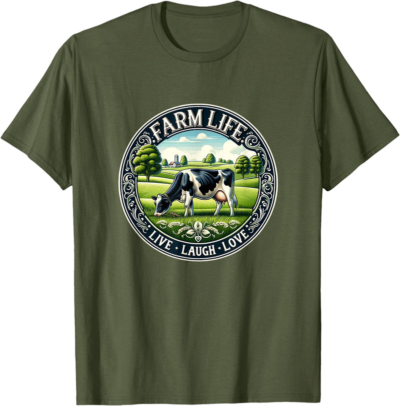 Farm Life Live Laugh Love Holstein Dairy Cow Farm Life - Live Laugh Love - Holstein Dairy Cow - T-Shirt - Olive Green