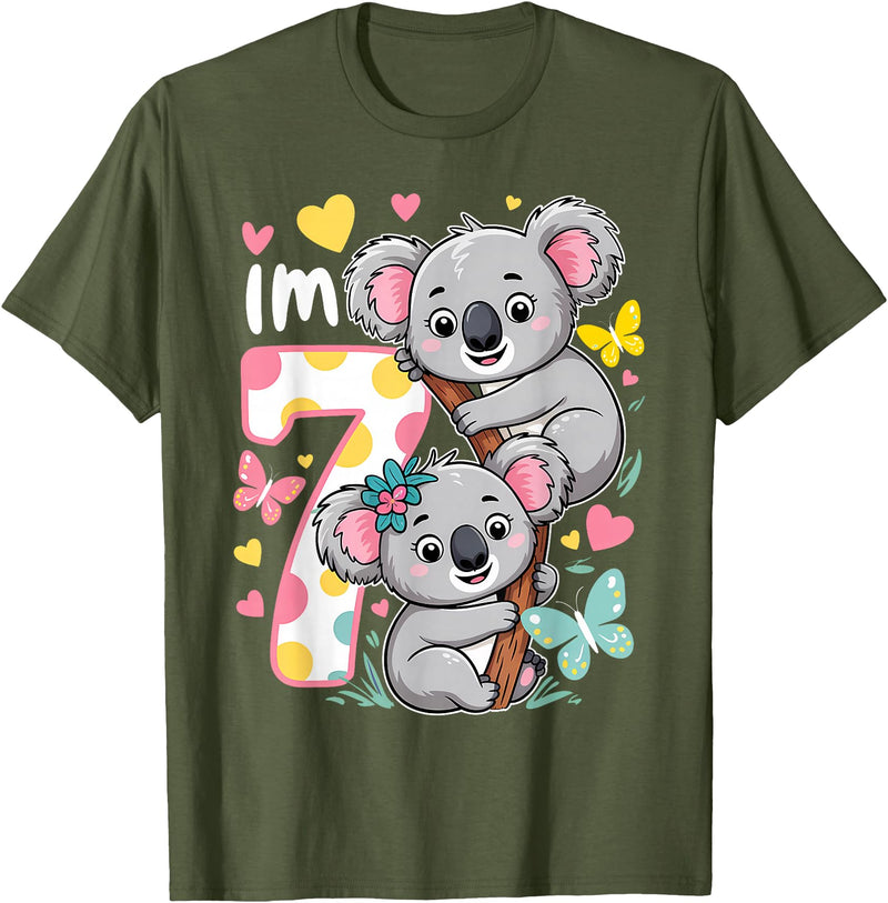 Koala Bear Lover Gift Co. Koala Bear 7th Birthday Girl 7 Year Old Birthday Cute Koalas T-Shirt - Olive Green