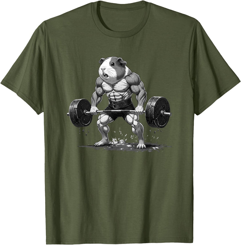 Strong Guinea Pig Lifting Fitness Workout Cool Muscular Guinea Pig Bodybuilder Fitness Power Gym T-Shirt - Olive Green