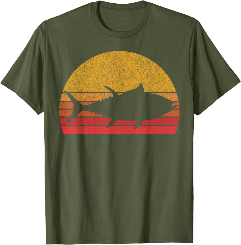 Tuna Fishing Apparel Co. Tuna Fishing Retro Sunset Bluefin Fisherman T-Shirt - Olive Green