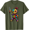 Colorful Voodoo Doll Patchwork Horror Halloween Creepy Rainbow Voodoo Doll with Needle Halloween T-Shirt - Olive Green