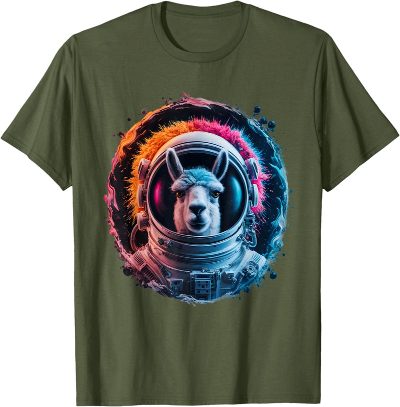 Click For Cool Space Animal Astronaut Designs Llama Men Woman Llama Colorful Space Astronaut Llama T-Shirt - Olive Green
