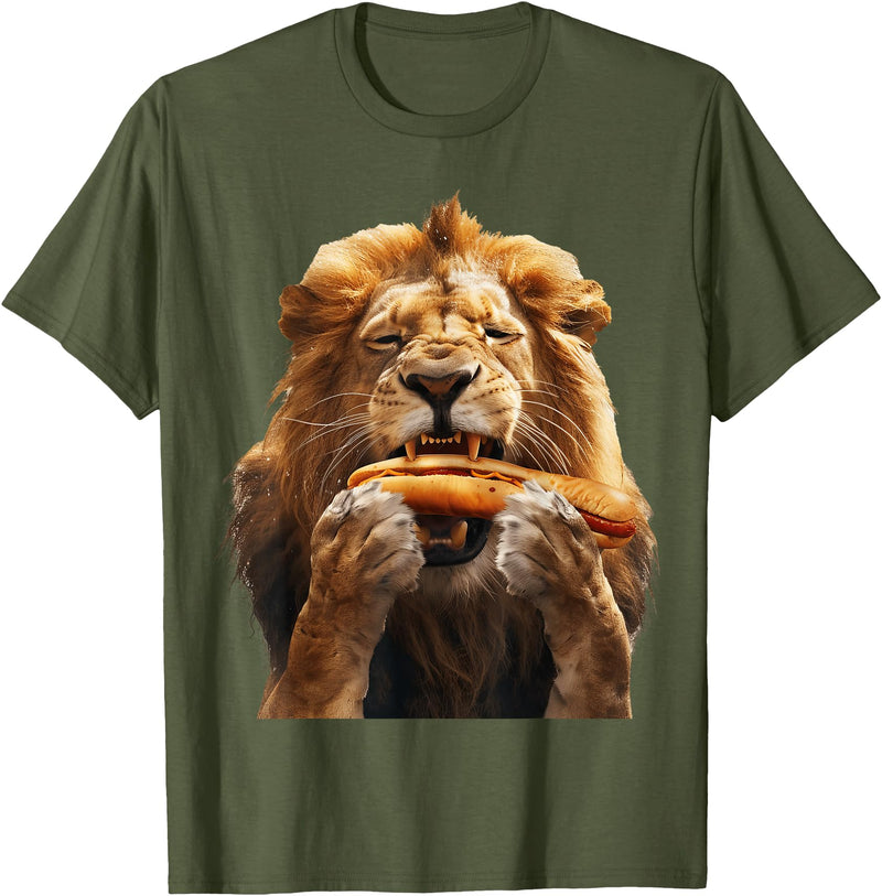Animal Hotdog Design Lion Hotdog T-Shirt - Olive Green
