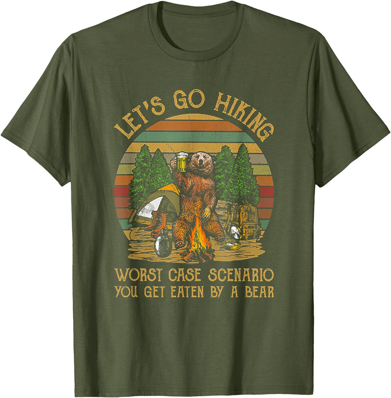 Let's Go Hiking Worst Case Scenario You Get Eaten By A Bear T-Shirt - Olive Green