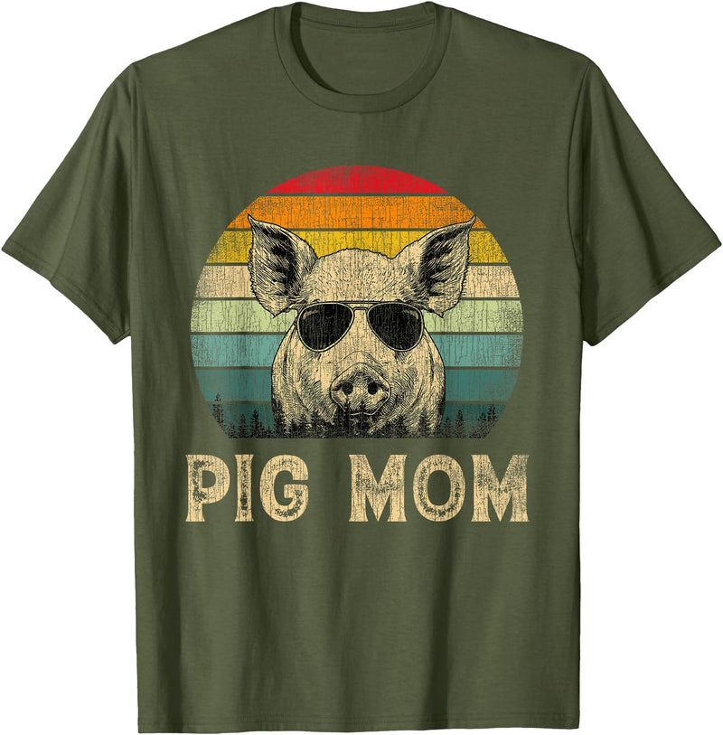 Pig Mom Vintage Retro Mothers Day Funny Gift Vintage Pig Mom Pig Lovers Mommy Mother's Day T-Shirt - Olive Green