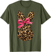Funny Bunny Coquette Bow Rabbit Leopard Easter T-Shirt in Olive Green