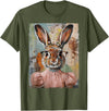 Happy Easter Bunny Rabbit Flower Graphic Art Girl Women T-Shirt in Olive Green