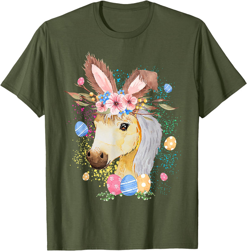 Happy Easter Bunny Horse Funny Rabbit for Men Women Kids T-Shirt in Olive Green