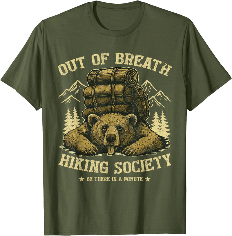 Bear Camp Trekkers Funny Hiking Bear Out of Breath Joke T-Shirt - Olive Green