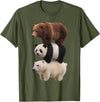 Funny Stacked Bear Panda Polar Bear Animal We Bears Realistic Stacked Bares Meme Animal T-Shirt - Olive Green