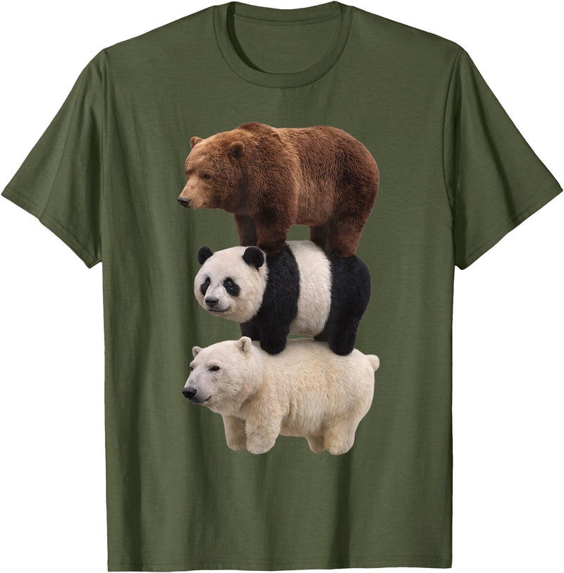 Funny Stacked Bear Panda Polar Bear Animal We Bears Realistic Stacked Bares Meme Animal T-Shirt - Olive Green