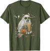 Funny Halloween Raccoon with Pumpkin and Coffee Raccoon with Pumpkin and Coffee Vintage 90s Halloween T-Shirt - Olive Green