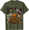 Spooky Halloween Horror Gathering Pumpkin Scarecrow Witch Mummy Skull Halloween Monsters T-Shirt - Olive Green