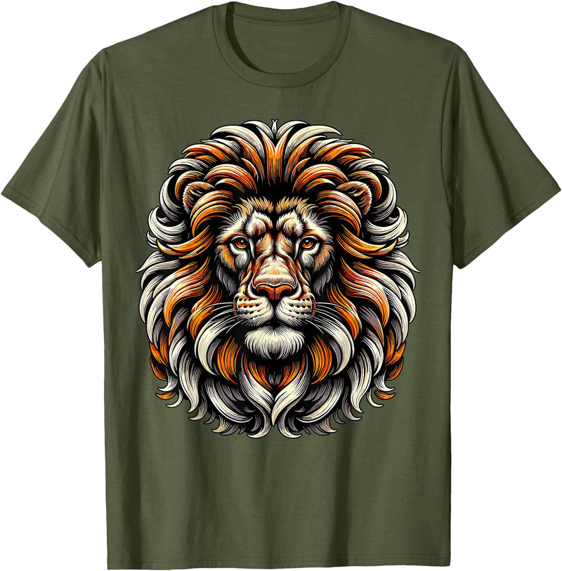 Lion Lover Face Wild Animal Lion Face Animal Lion T-Shirt - Olive Green