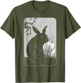 Rabbit Lover, Rabbit and Moon Small T-Shirt in Olive Green