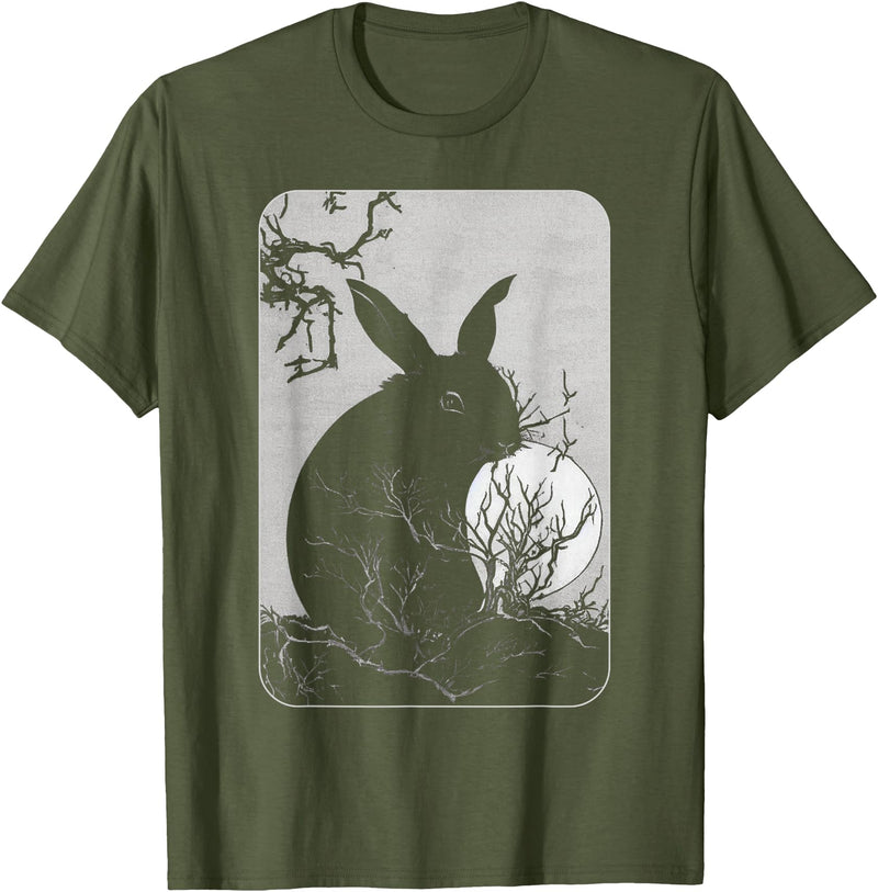 Rabbit Lover, Rabbit and Moon Small T-Shirt in Olive Green