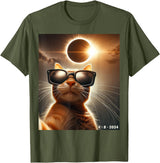 eclipse solar shirt 2024 eclipse funny cat shirt cat taking a selfie with solar 2024 eclipse wearing Glasses T-Shirt