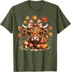 Fall Highland Cow Bow ThanksGiving Ades.shirt Fall Highland Cow Pumpkin Bow Thanksgiving Fall Girl Women T-Shirt - Olive