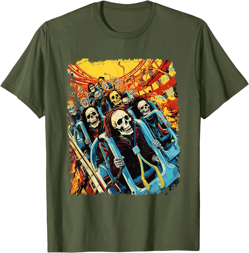 Amortuus Skeleton Roller Coaster T-Shirt - Olive Green