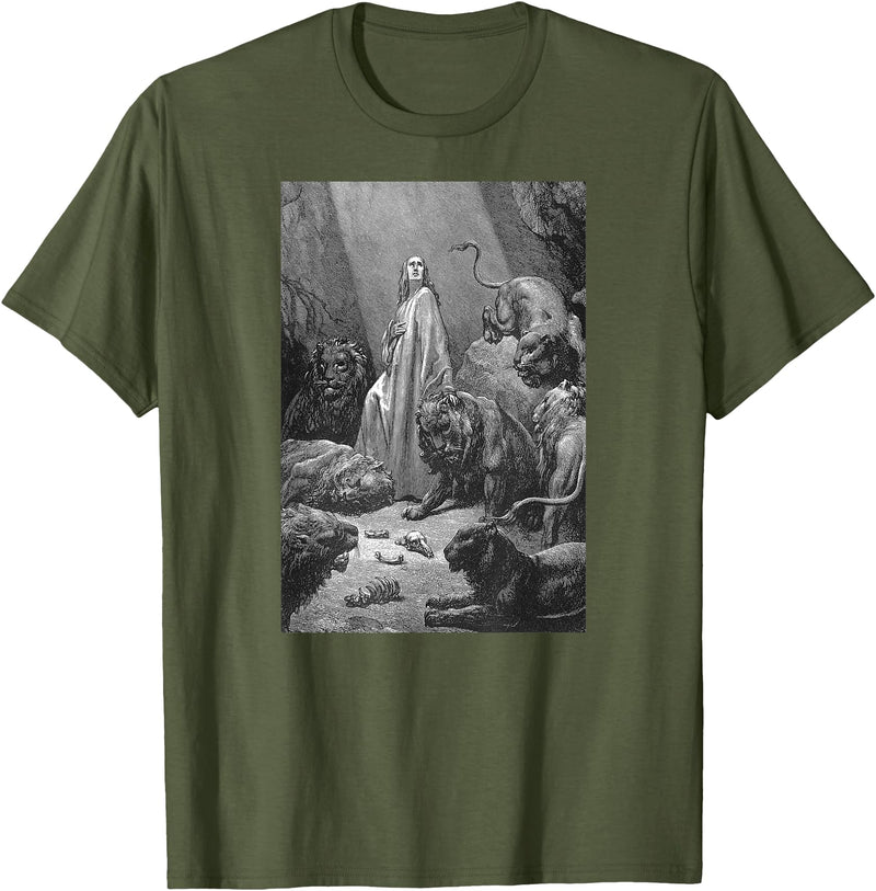 Urban Empyre Gustave Dore Daniel in the Lions Den T-Shirt - Olive Green