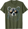 Forest Illustration Bear Art Nature Bear Wearing Sunglasses Wildlife Artwork Graphic Bear T-Shirt - Olive Green