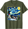 Van Gogh Polar Bear Xmas Tees Christmas Polar Bear Starry Night T-Shirt - Olive Green