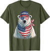 Retro Merica Polar Bear USA July Fourth Polar Bear 4th of July US American Flag Patriotic T-Shirt - Olive Green