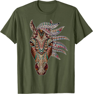 Horse Art Studios Horse Tribal Abstract Art Native American Style T-Shirt - Olive Green
