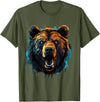 Forest Animal Art Bear Portrait Splash Forest Artwork Animal Lovers Motif T-Shirt - Olive Green