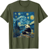 Bear Designs. Cute Panda Bear Van Gogh Style Starry Night Graphic T-Shirt - Olive Green