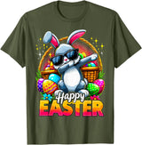 Dabbing Bunny Easter Day Rabbit Happy Easter T-Shirt in Olive Green