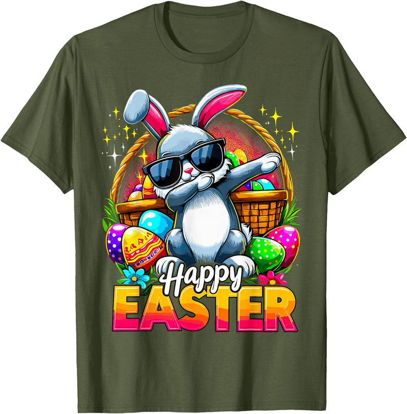 Dabbing Bunny Easter Day Rabbit Happy Easter T-Shirt in Olive Green