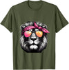 Fashionable Animals Wearing Pink Bandanas Lion Wearing a Pink Bandana Headband and Sunglasses T-Shirt - Olive Green