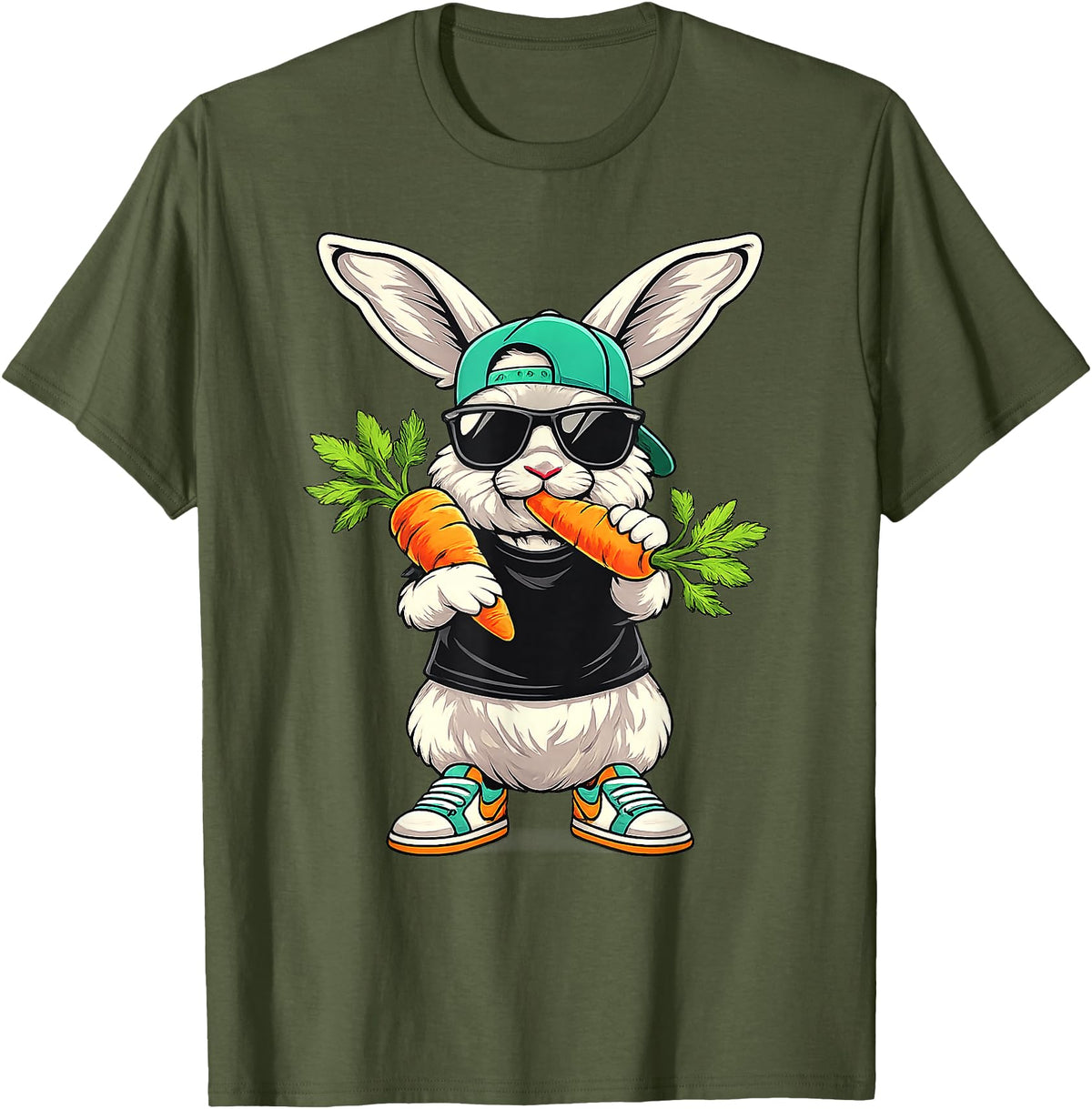 Funny Easter Bunny with Carrot Rabbit Easter Boys Kids Men T-Shirt in Olive Green