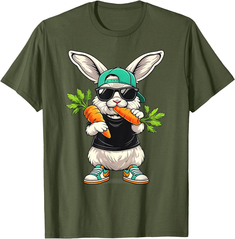 Funny Easter Bunny with Carrot Rabbit Easter Boys Kids Men T-Shirt in Olive Green