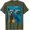 Selfie Llama and Shark Summer Scuba Diving Funny Llama Selfie with Shark Ocean Lovers T-Shirt - Olive Green