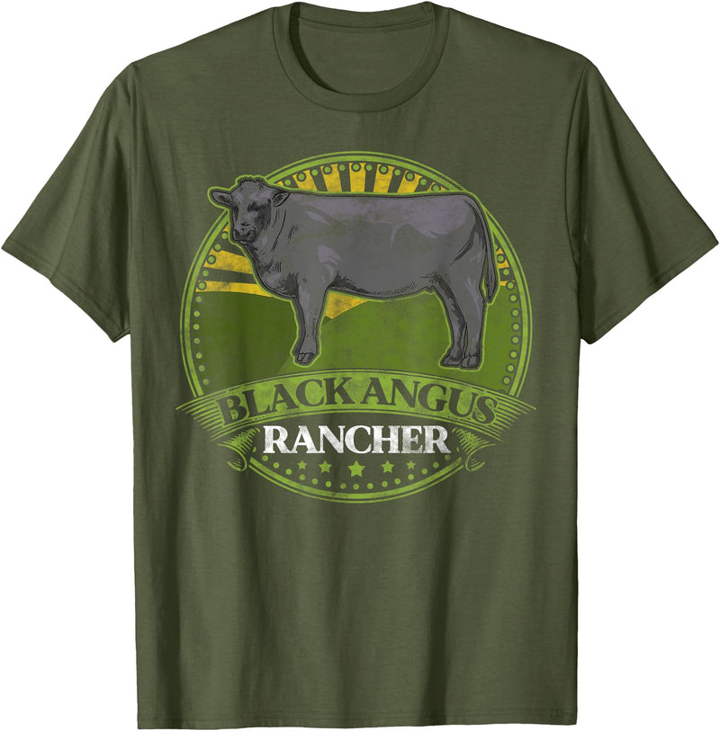 Black Angus Rancher Co. Black Angus Rancher Cow Meat Steak Cattle Bull Farmer Fun T-Shirt - Olive Green