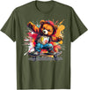 Cool Teddy with skateboard Colourful Splash with Skateboard Teddy Bear Outfit T-Shirt - Olive Green