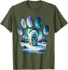 Soft Shapes Studio Polar Bear with Northern Lights in Paw-Shaped Frame T-Shirt - Olive Green