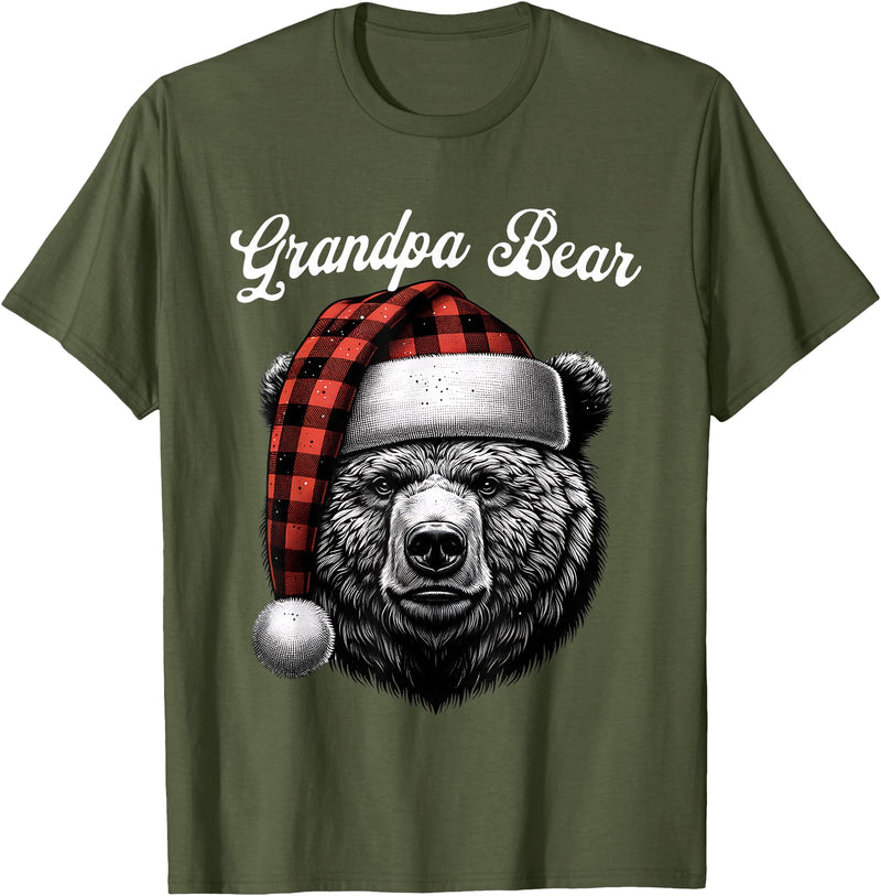 Family Matching Christmas Bear Outfits for Family Grandpa Bear Christmas Red Buffalo Family Matching Christmas T-Shirt - Olive Green