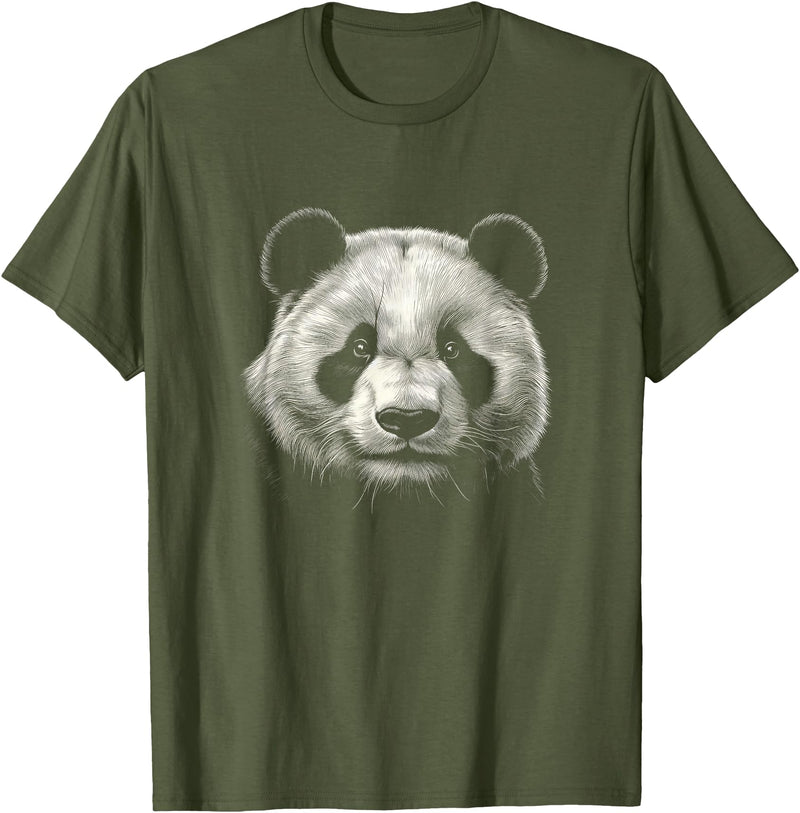 Panda Lover Theme Designs Panda Bear Face Graphic Art Design T-Shirt - Olive Green